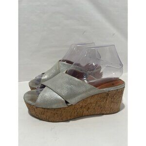 Halogen Sandals Womens Silver Cork Wedge Cross Strap Leather Size 7  chunky